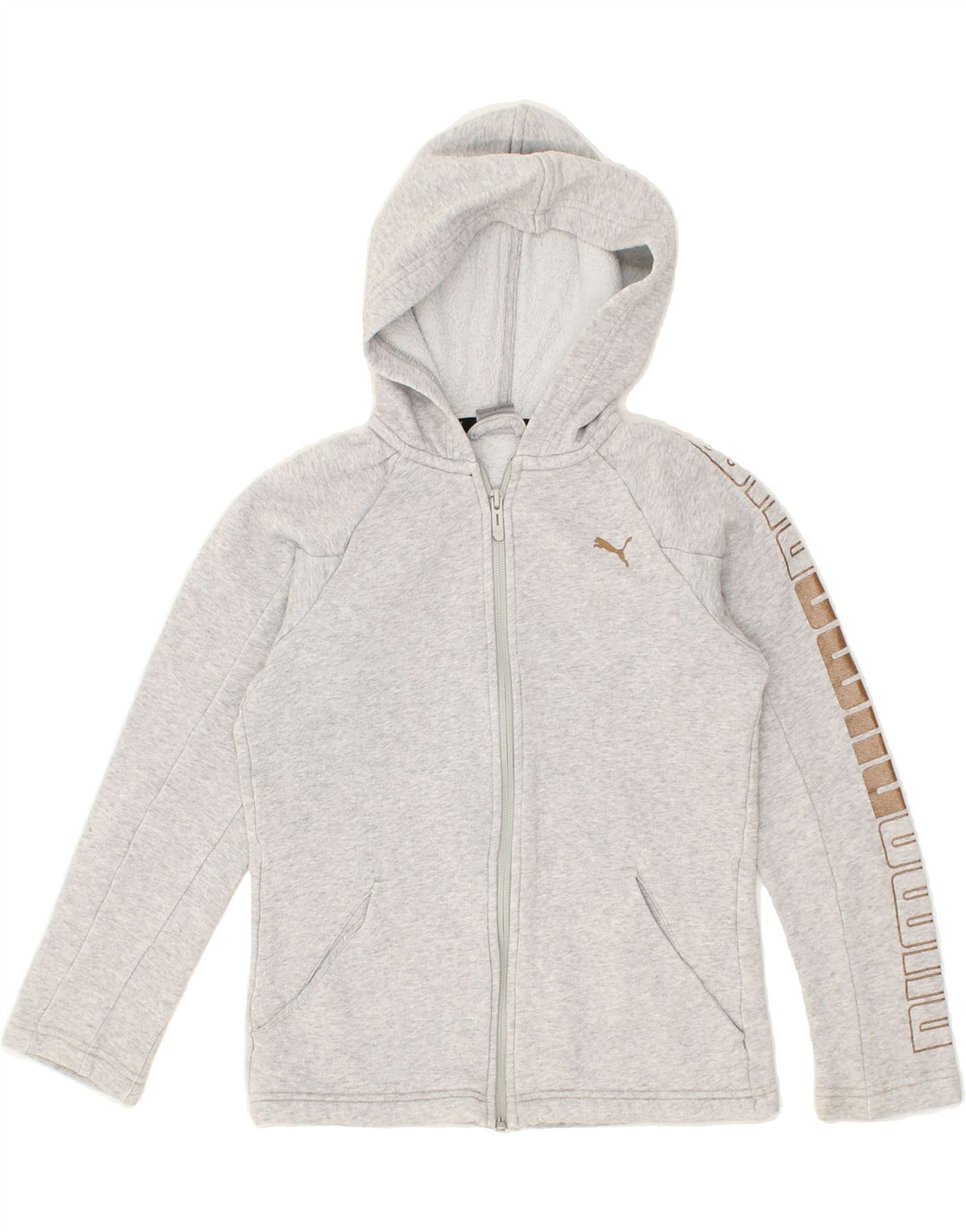 PUMA Girls Graphic Zip Hoodie Sweater 11-12 Years Grey | Vintage Puma | Thrift | Second-Hand Puma | Used Clothing | Messina Hembry 