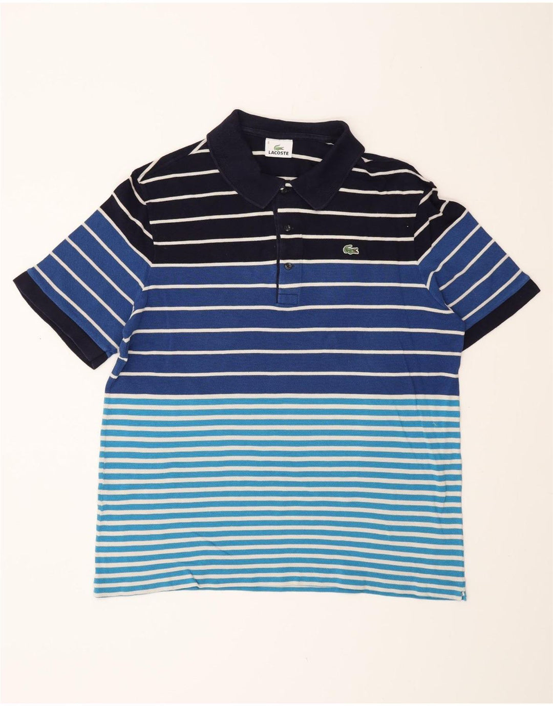 Camisa polo masculina Lacoste tamanho 6 XL algodão listrado azul