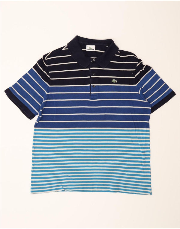 Camisa polo masculina Lacoste tamanho 6 XL algodão listrado azul