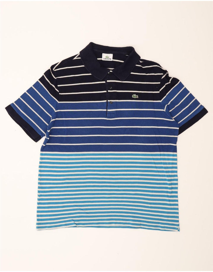Camisa polo masculina Lacoste tamanho 6 XL algodão listrado azul