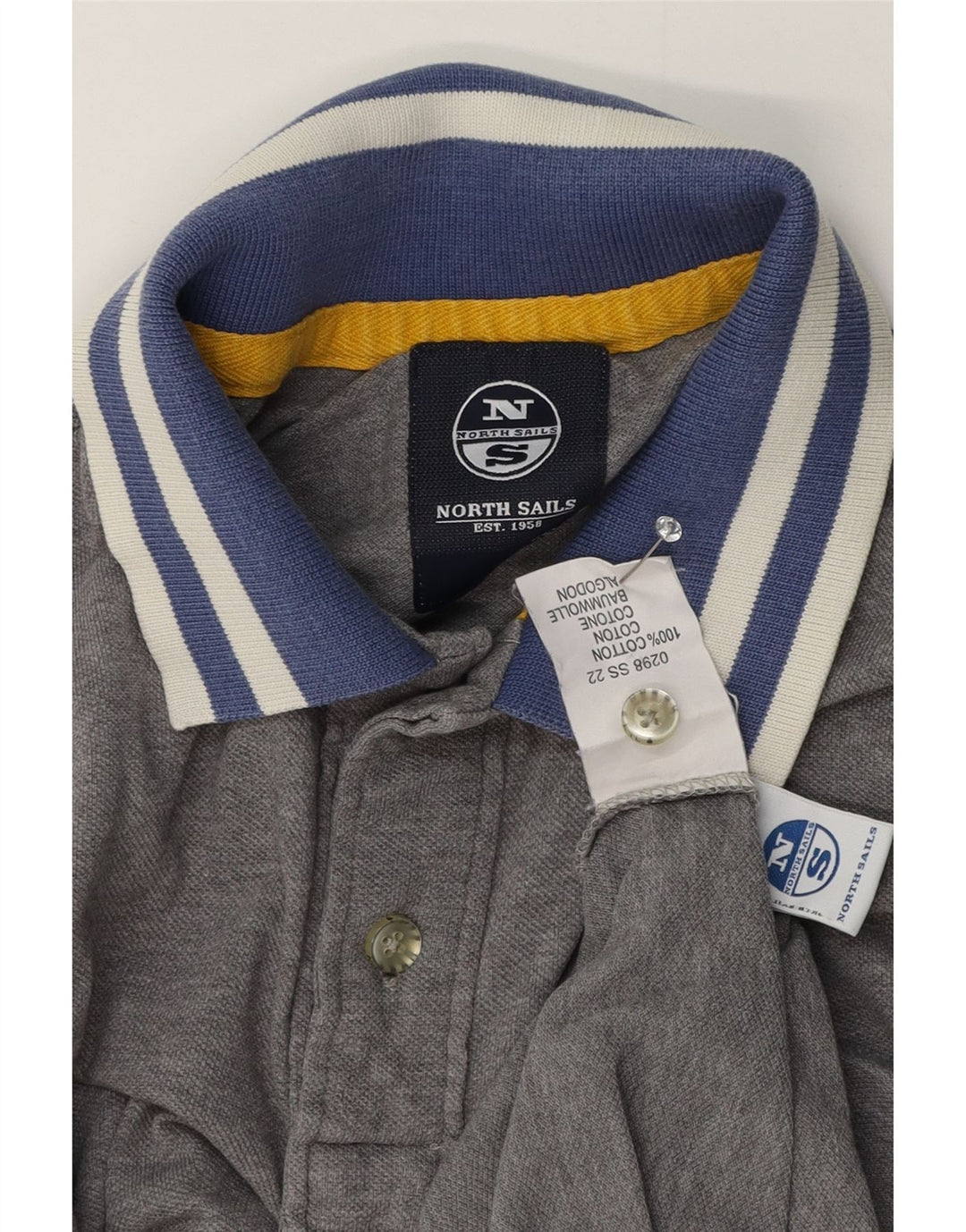 Camisa polo masculina de rugby North Sails pequena cinza algodão