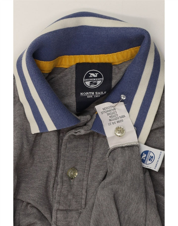 Camisa polo masculina de rugby North Sails pequena cinza algodão