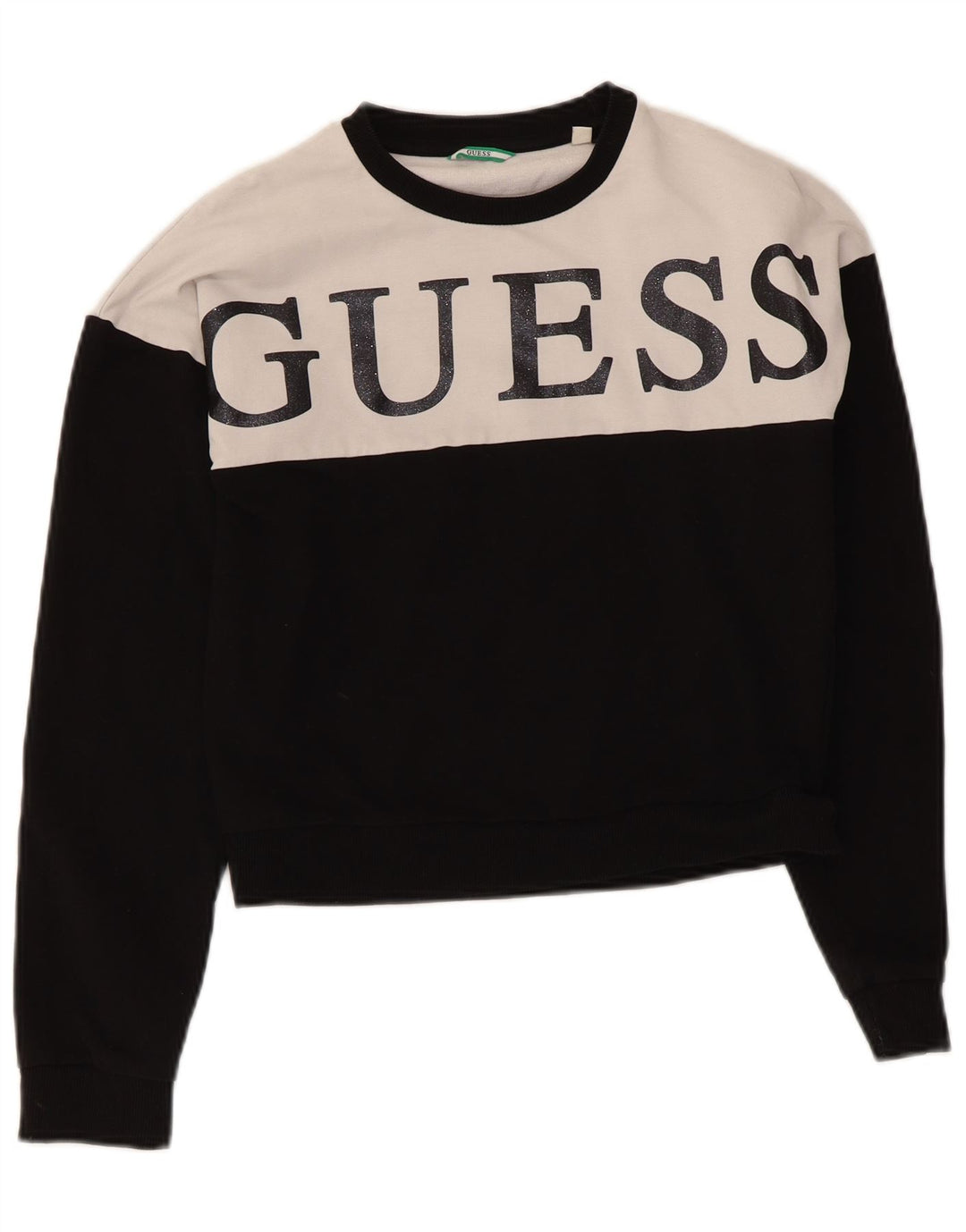 Suéter feminino com estampa gráfica Guess Reino Unido 14 bloco colorido preto médio