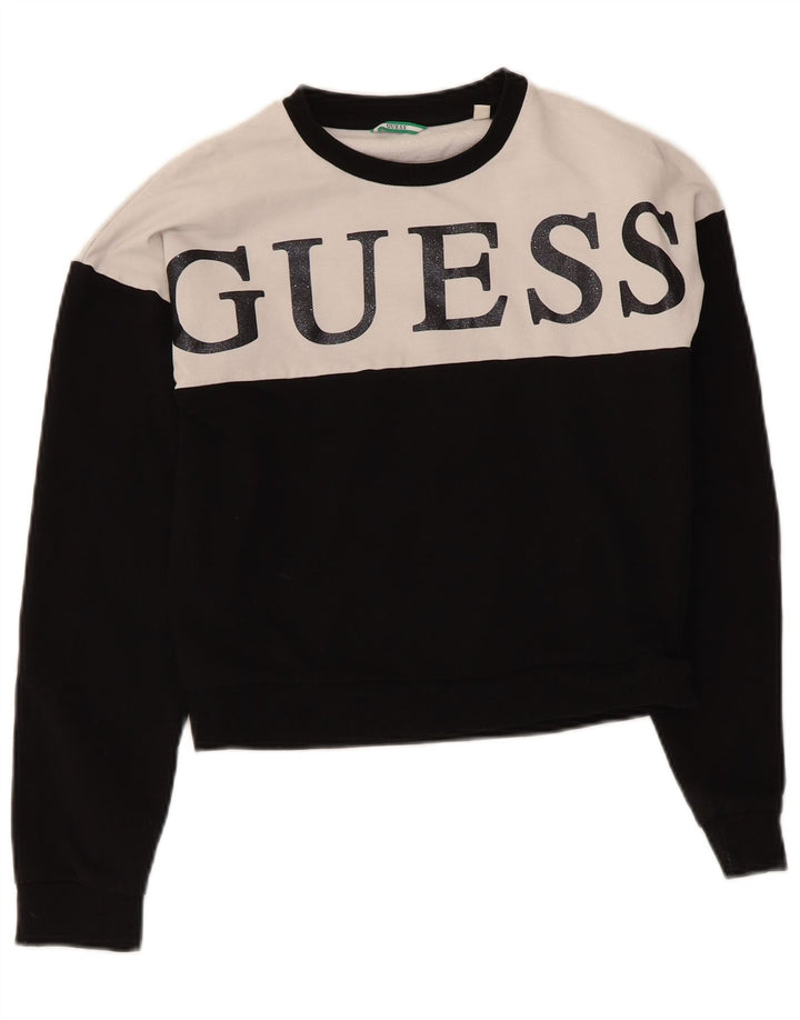 Suéter feminino com estampa gráfica Guess Reino Unido 14 bloco colorido preto médio