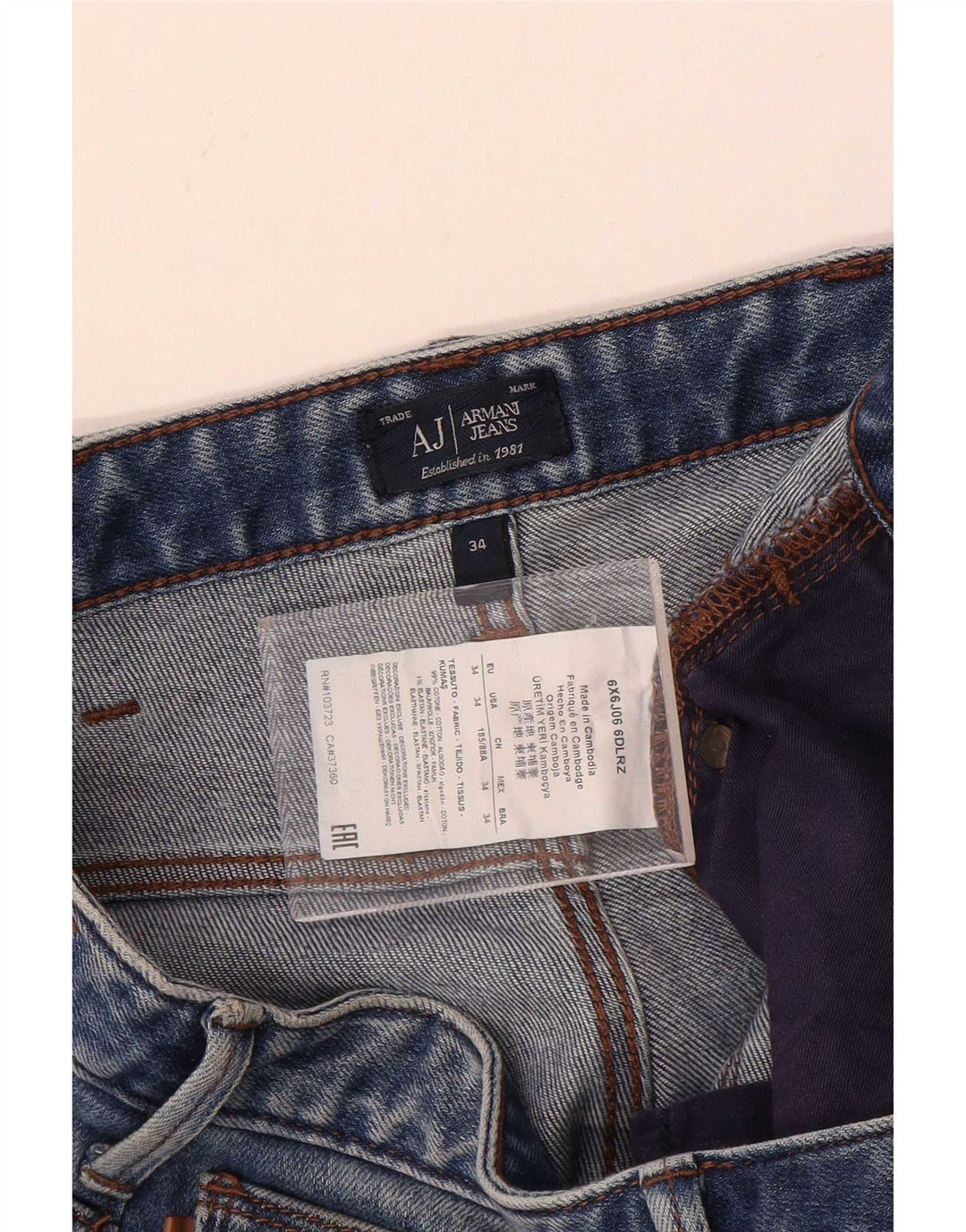 Armani Mens Slim Jeans W34 L34 Azul Algodão