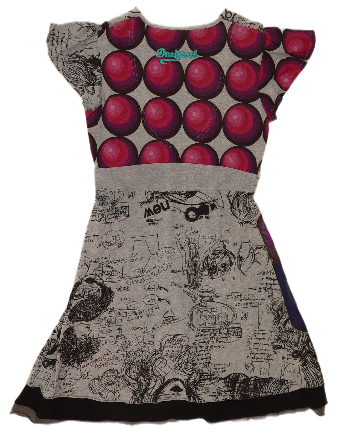 Vestido feminino Desigual com estampa A-Line Reino Unido 14 grande patchwork cinza