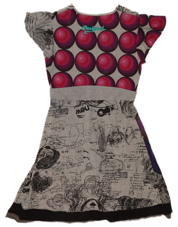 Vestido feminino Desigual com estampa A-Line Reino Unido 14 grande patchwork cinza