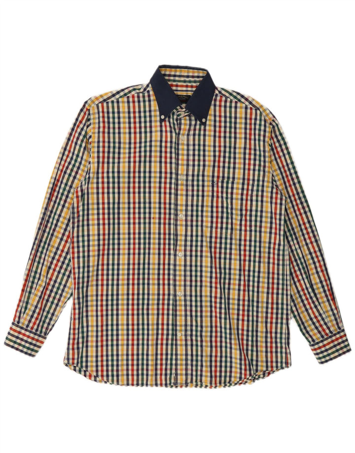 Camisa masculina de iate Paul & Shark tamanho 40 xadrez multicolorido médio
