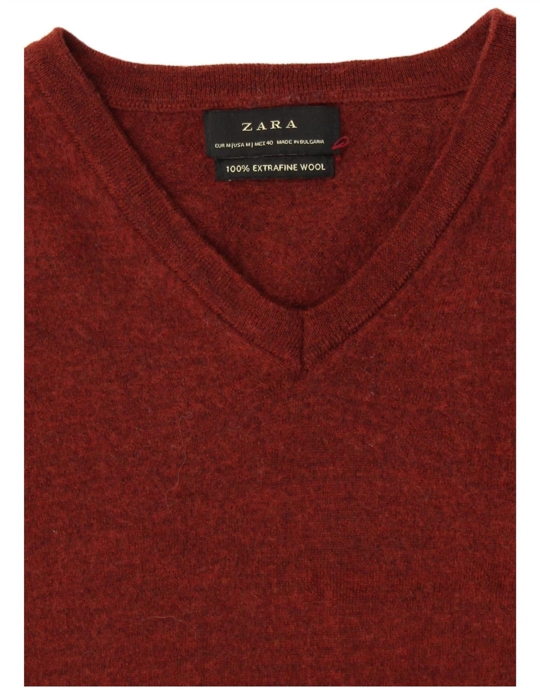 Suéter feminino ZARA com decote em V, Reino Unido 12 lã marrom médio