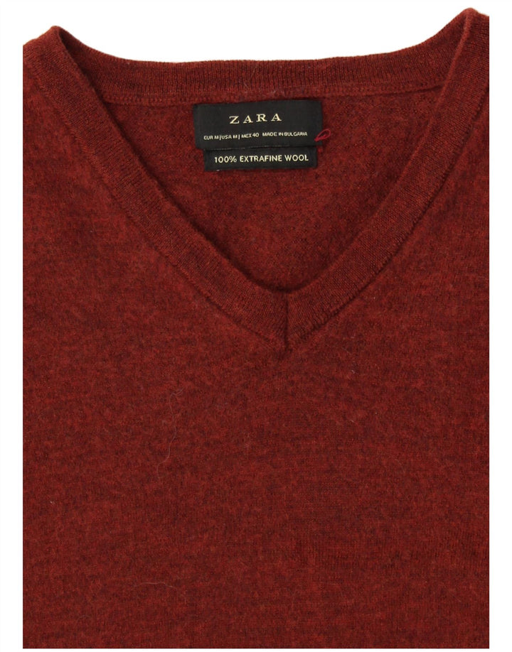 Suéter feminino ZARA com decote em V, Reino Unido 12 lã marrom médio
