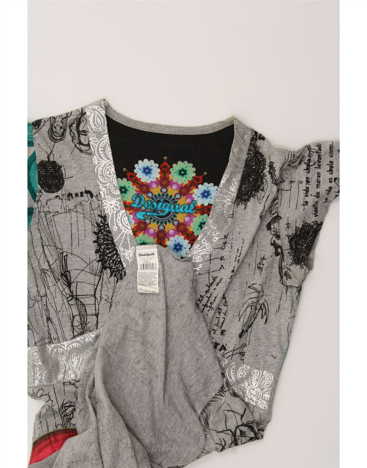 DESIGUAL Vestido feminino com padrão abstrato gráfico linha A Reino Unido 14 grande cinza