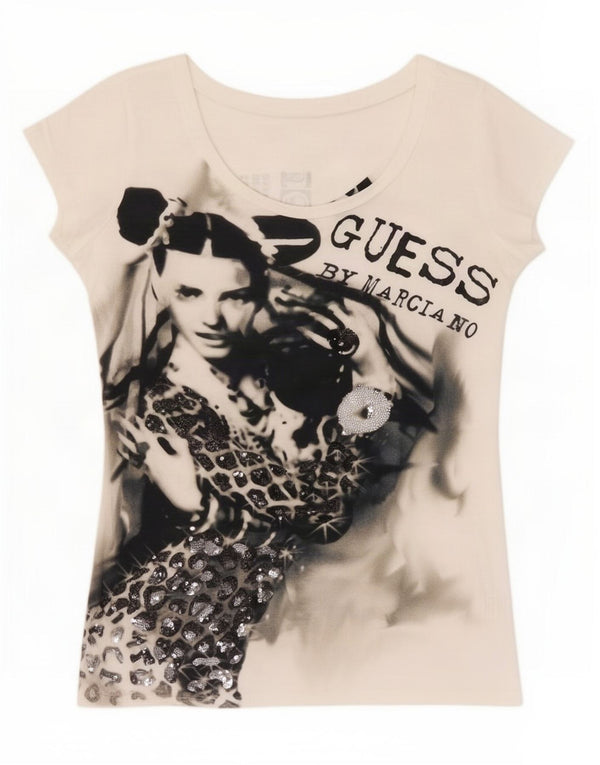 Guess By Marciano Womens Graphic T-Shirt Top UK 12 Medium White