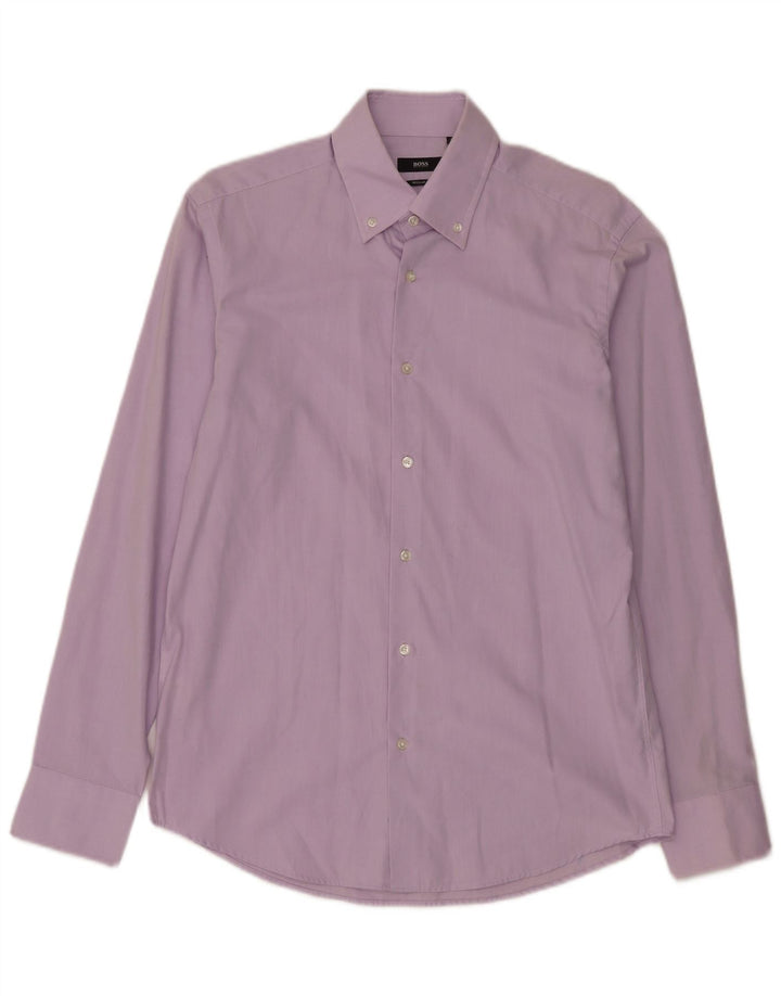 Camisa masculina Hugo Boss Regular Fit tamanho 4015 3/4 algodão roxo médio