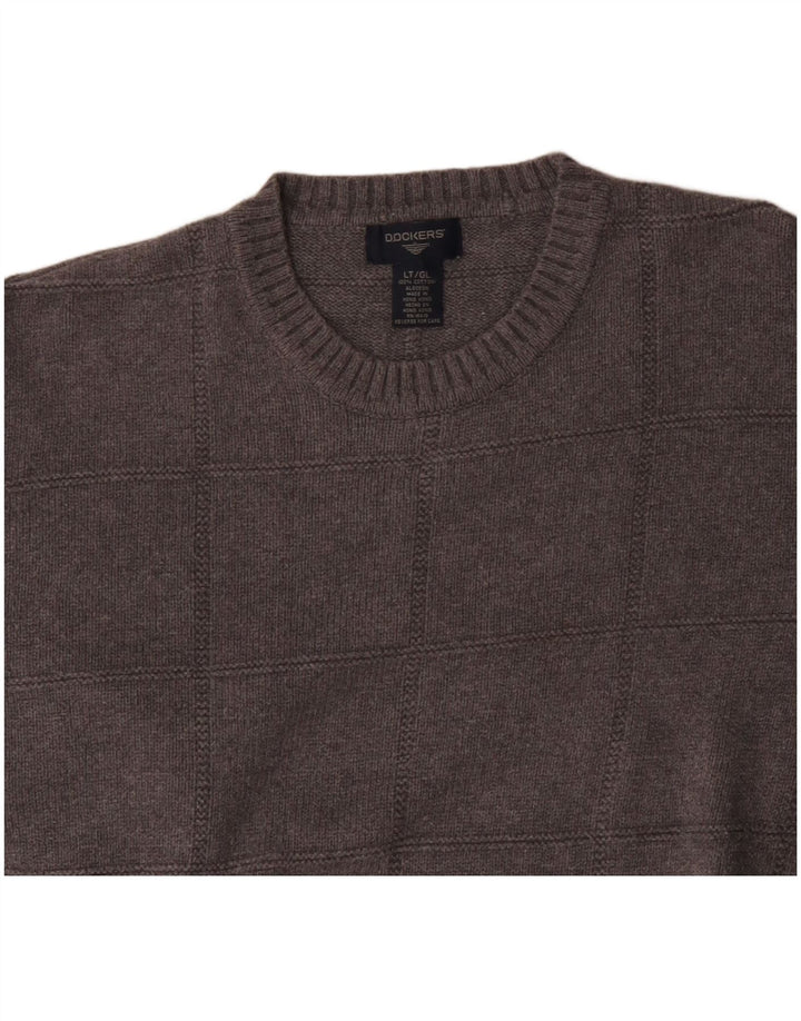 Suéter masculino Dockers com gola alta e gola alta, algodão xadrez cinza grande