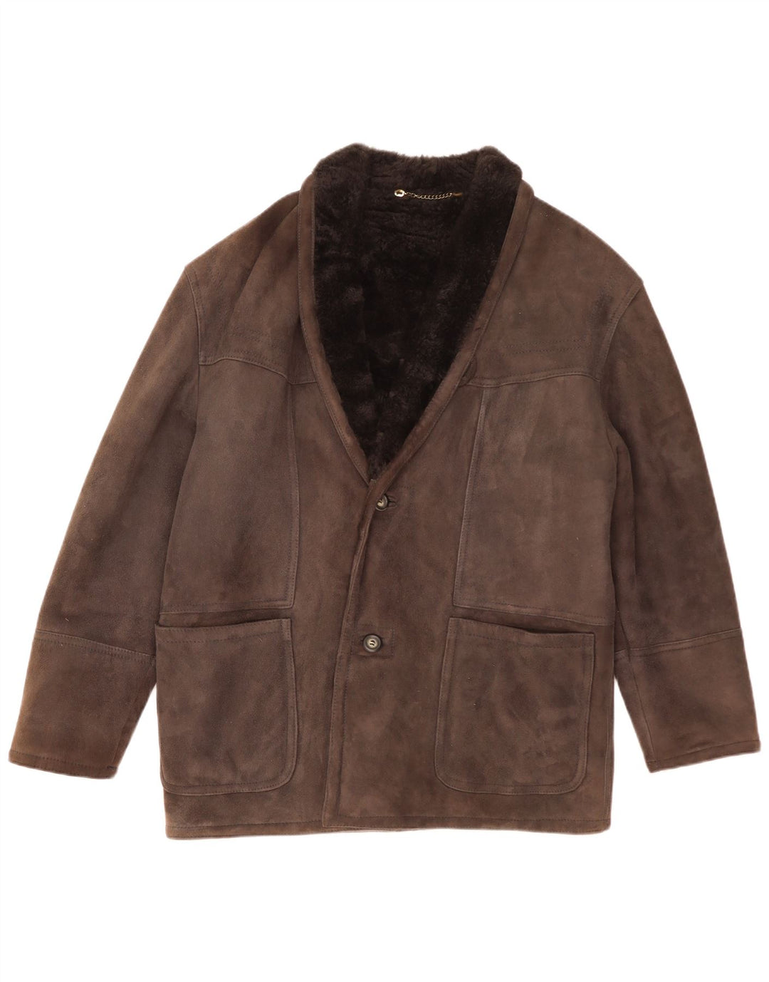 Jaqueta masculina vintage shearling IT 48 couro cinza médio
