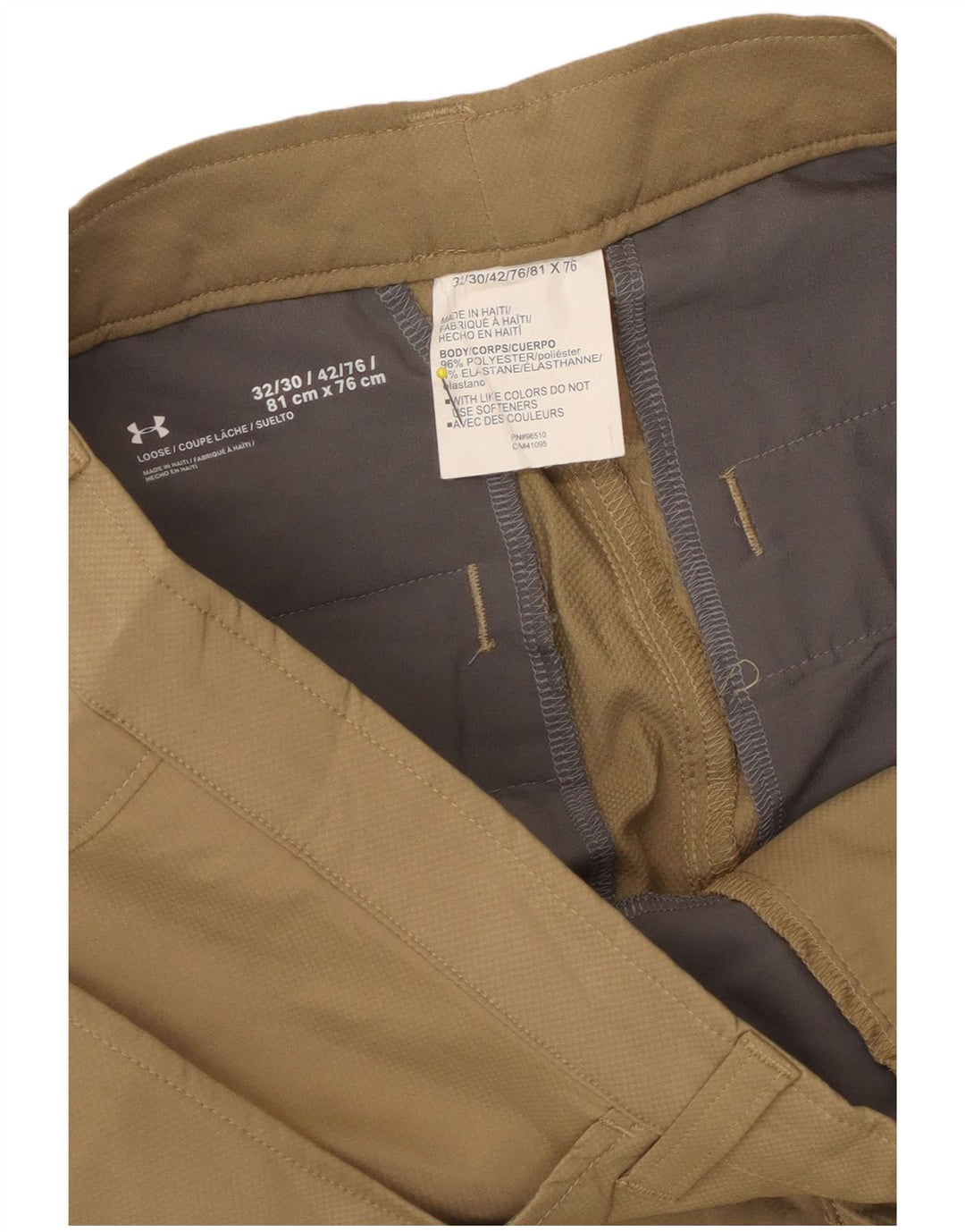 Calças casuais retas masculinas Under Armour W32 L30 poliéster bege