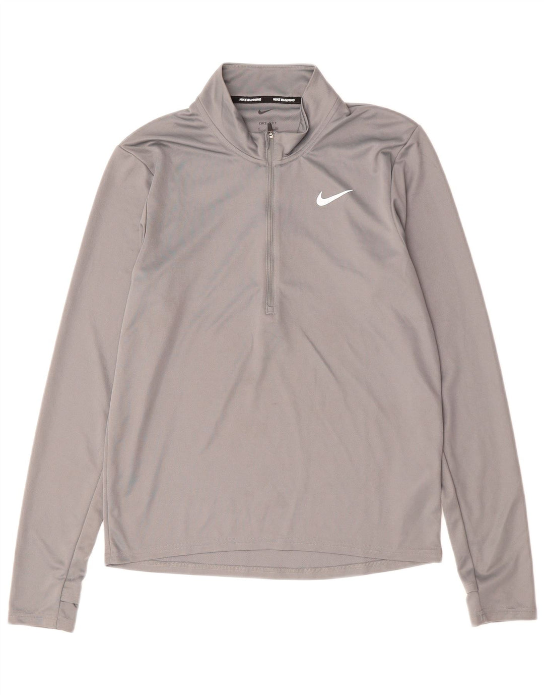 NIKE Mens Dri Fit Zip Neck Pullover Treino Top Pequeno Poliéster Cinza