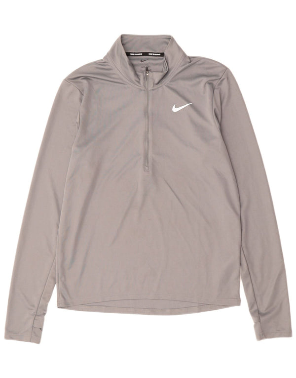 NIKE Mens Dri Fit Zip Neck Pullover Treino Top Pequeno Poliéster Cinza