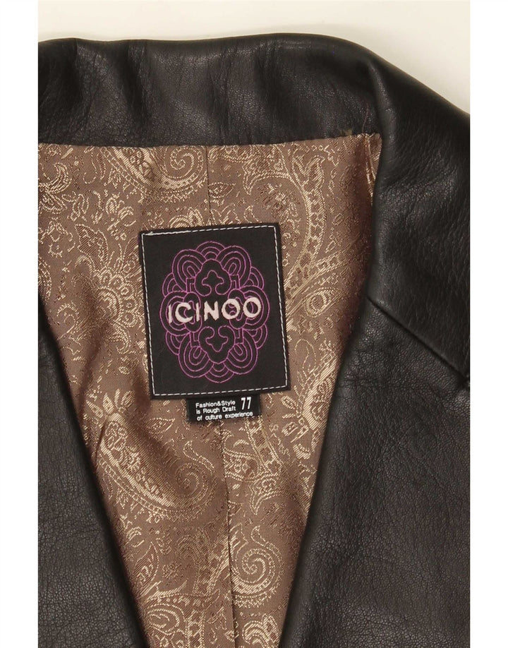 Jaqueta blazer feminina de couro com 1 botão Icinoo Reino Unido 10 pequena preta