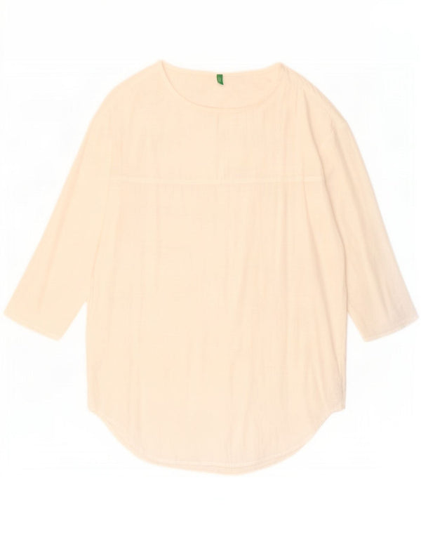 Benetton Womens 3/4 Sleeve Tunic Top UK 14 Medium White Viscose