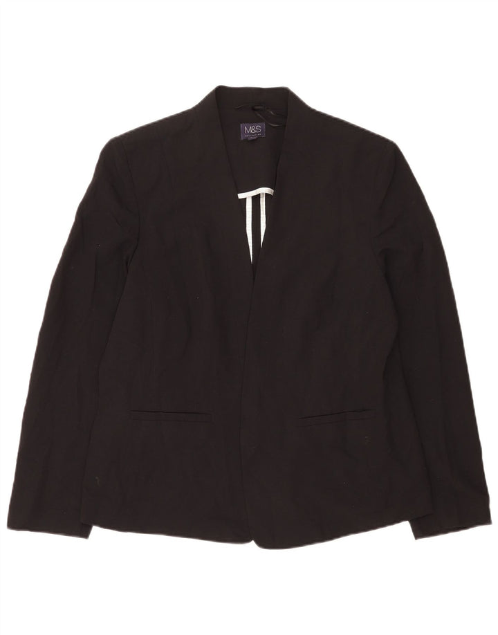 Jaqueta Blazer aberta feminina Marks & Spencer Reino Unido 16 grande poliéster preto