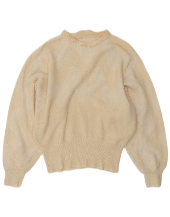 Suéter feminino vintage com gola canoa Reino Unido 14 bege médio