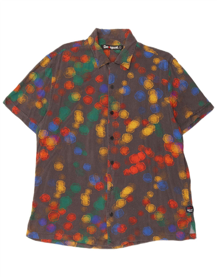 DESIGUAL Camisa masculina de manga curta grande viscose manchada preta