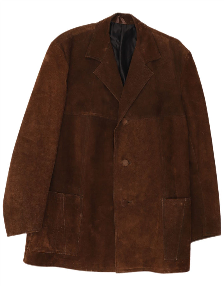 Jaqueta blazer masculina vintage de camurça com 3 botões Reino Unido 40 grande marrom