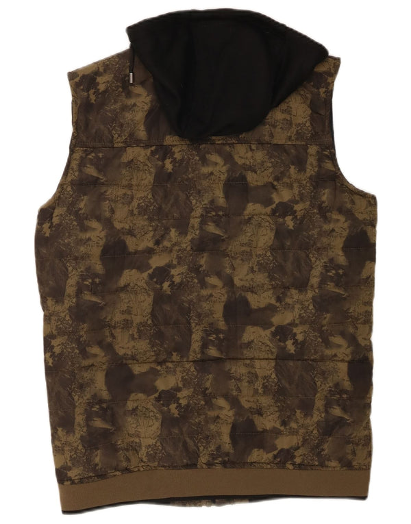Colete acolchoado com capuz masculino Zara UK 38 poliéster camuflado cáqui médio