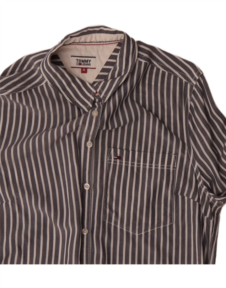 Camisa feminina Tommy Hilfiger UK 14 algodão listrado cinza médio