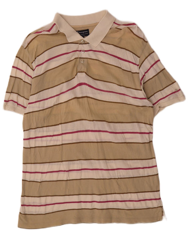 Camisa polo masculina Champion grande algodão listrado bege