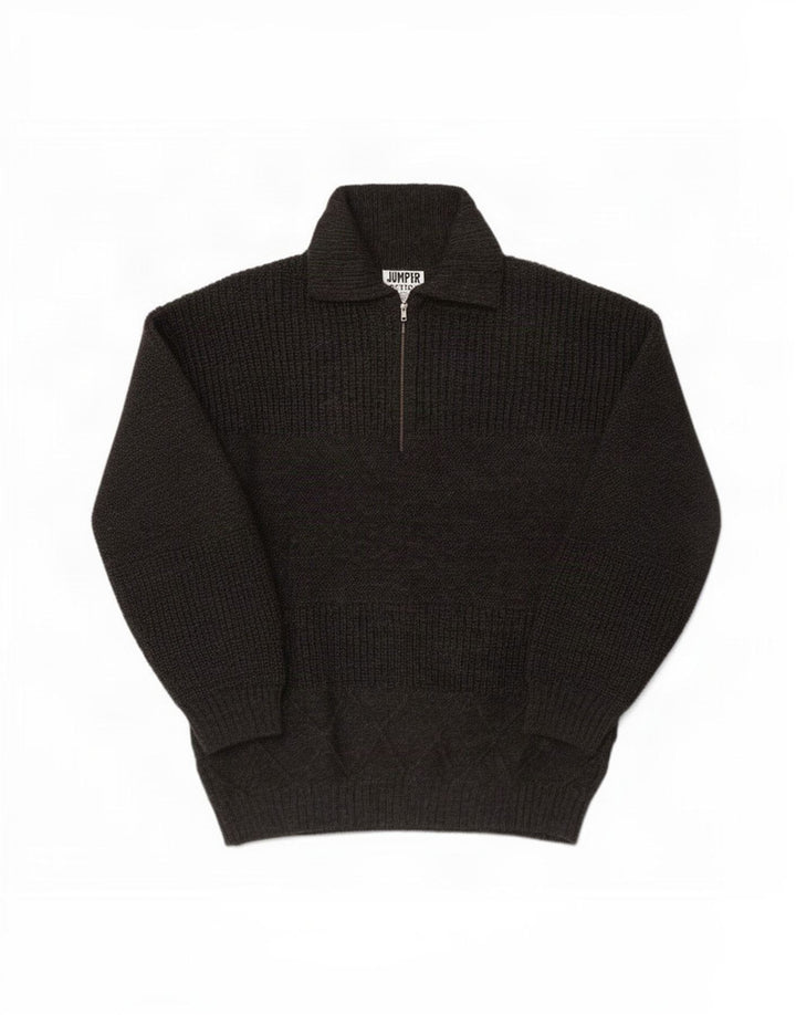 Suéter vintage masculino com gola polo e lã cinza médio