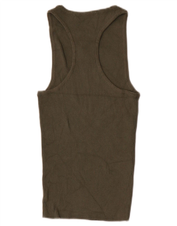 Zara Womens Vest Top UK 8 Pequeno Caqui
