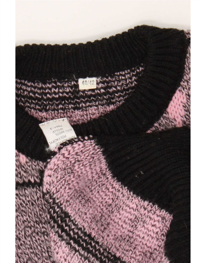 Suéter feminino vintage com gola redonda UE 40/42 médio rosa geométrico