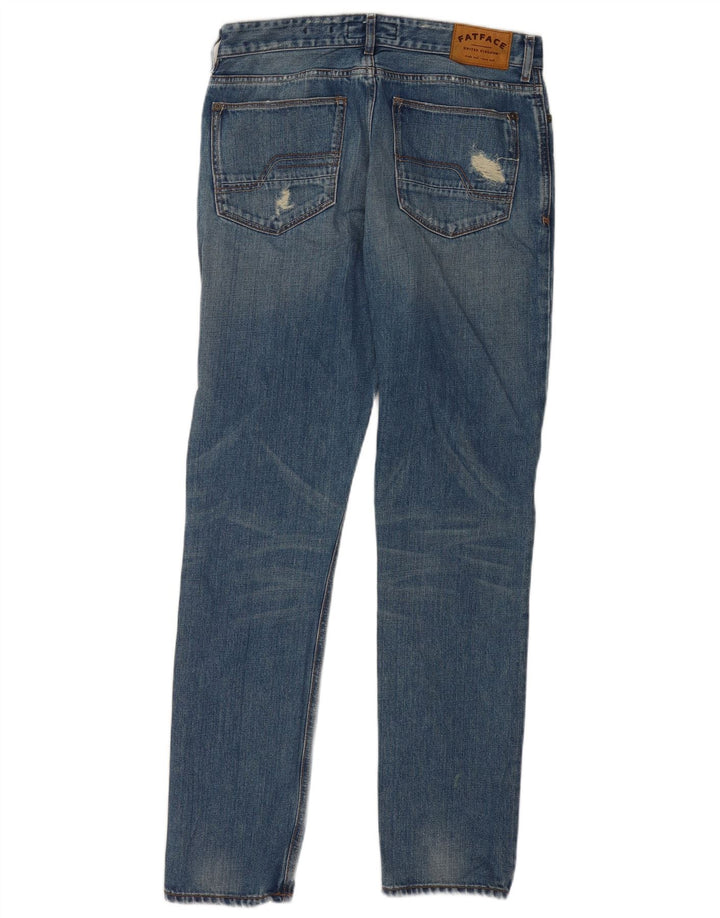 Calça jeans slim masculina Fat Face desgastada W32 L33 algodão azul