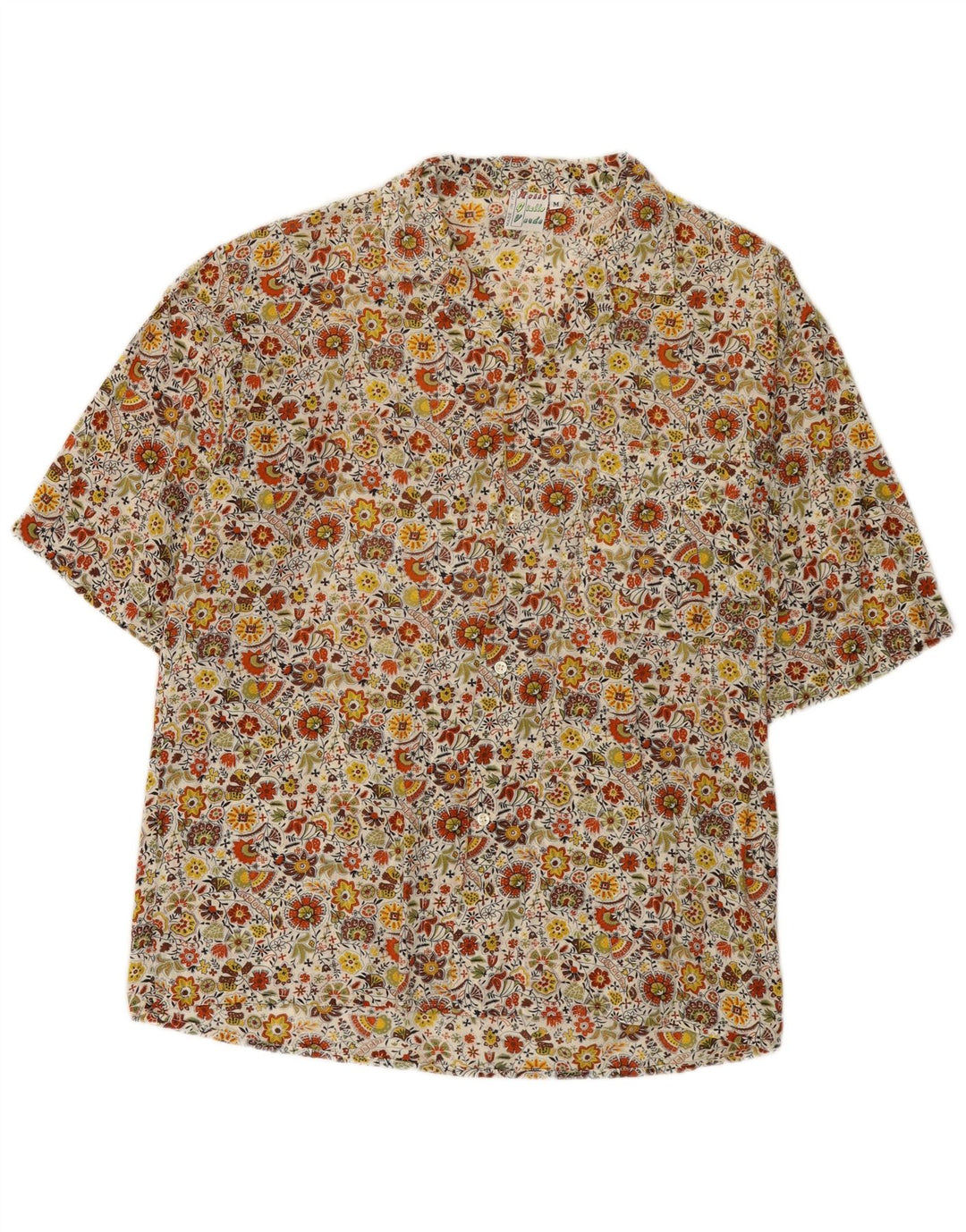 Camisa masculina vintage manga curta média floral multicolorida