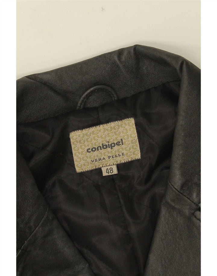 Jaqueta blazer feminina de couro com 3 botões Conbipel IT 48 XL preta