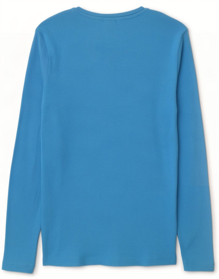 Top feminino Marks & Spencer manga comprida Reino Unido 10 algodão azul pequeno
