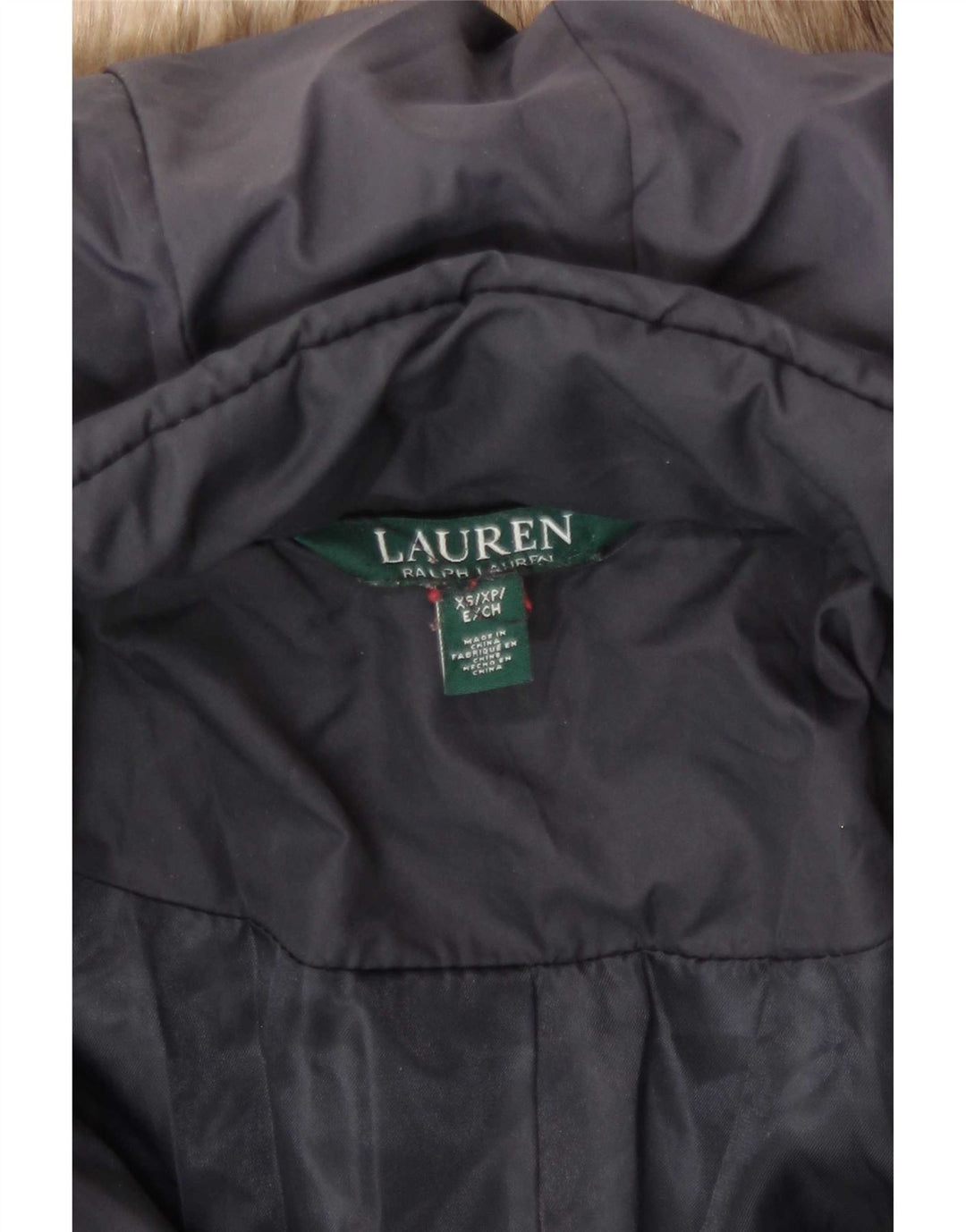 Jaqueta acolchoada com capuz feminino Ralph Lauren UK 6 XS azul marinho poliéster