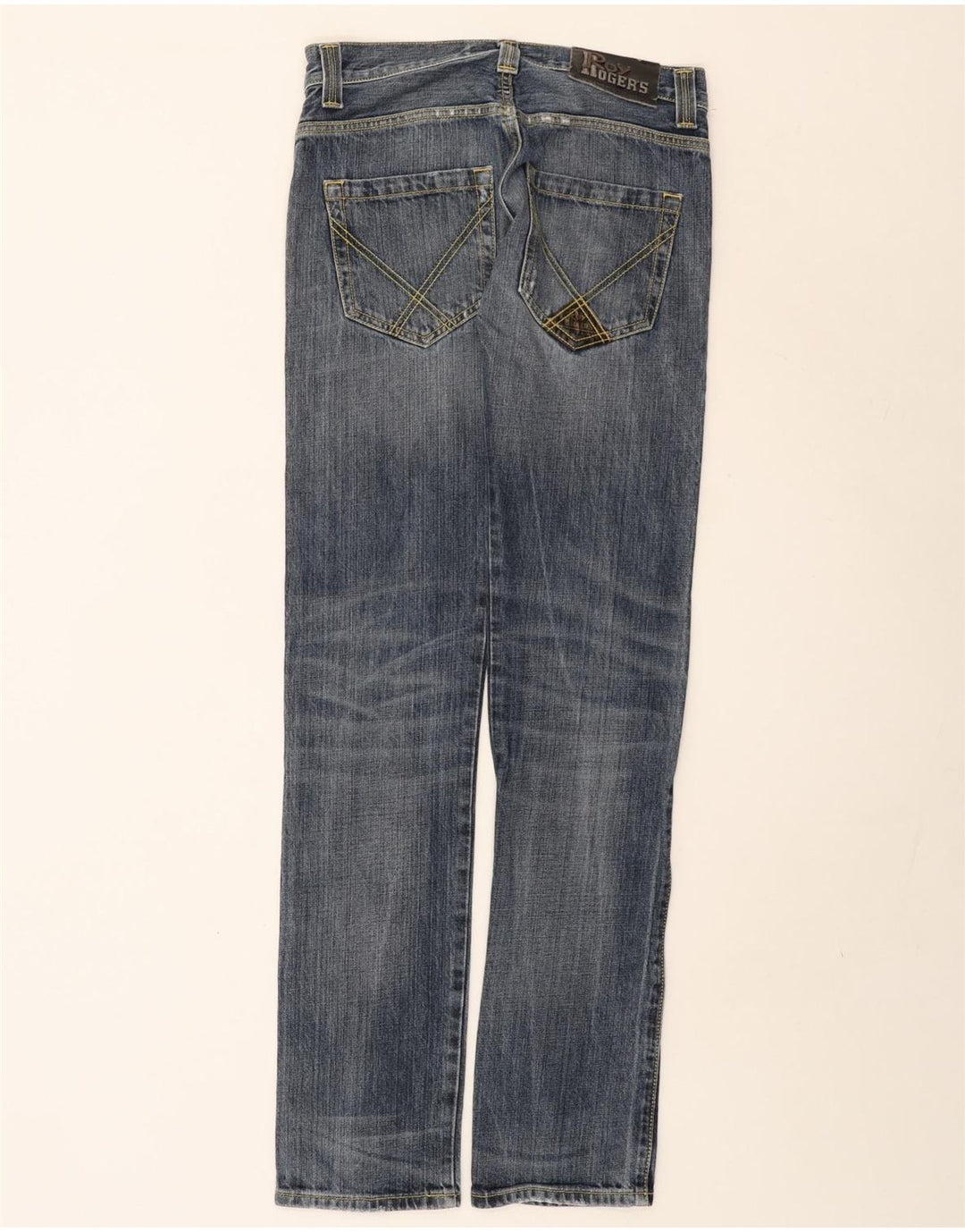 Calça jeans reta masculina Roy Rogers desgastada W30 L35 algodão azul