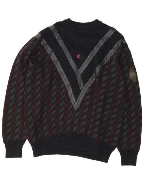 Suéter masculino vintage com gola redonda IT 54 XL preto geométrico