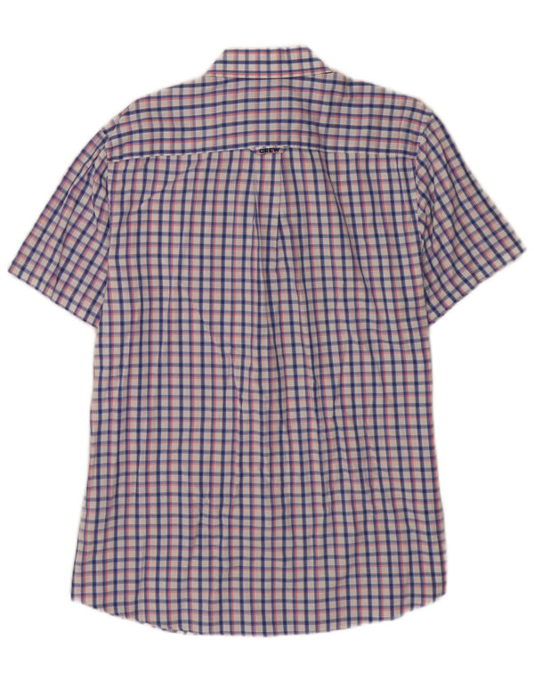 Crew Clothing Camisa masculina de manga curta clássica de ajuste grande algodão xadrez azul