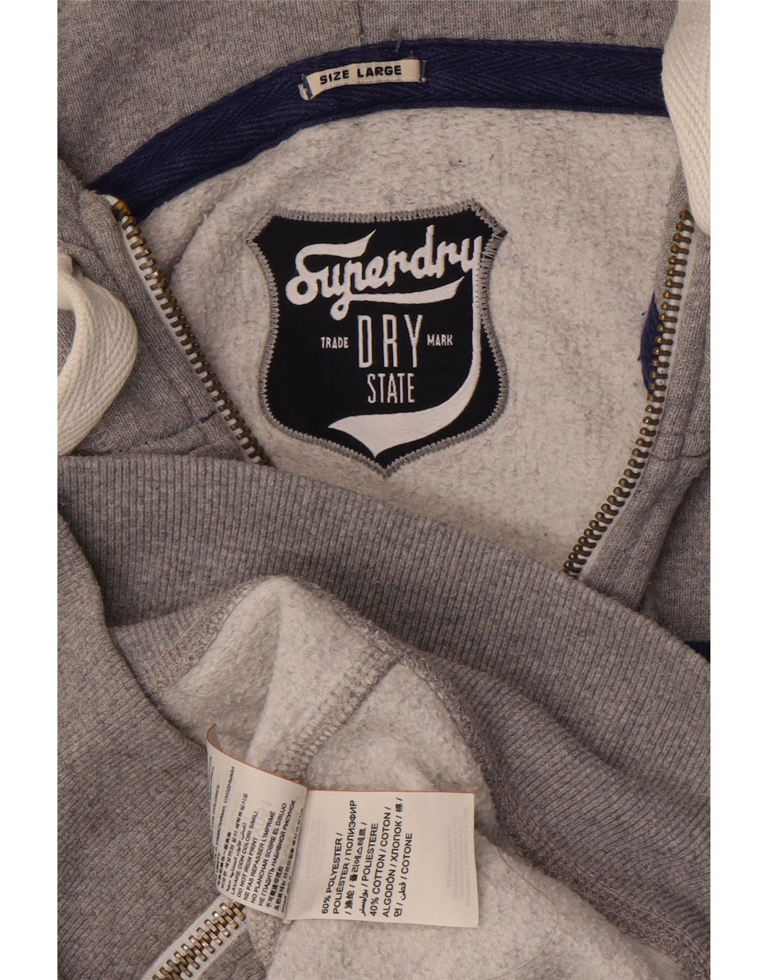 Suéter masculino SUPERDRY com capuz e zíper gráfico grande poliéster cinza