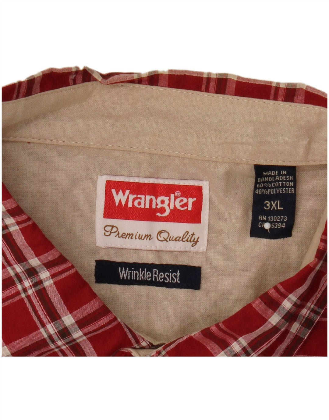 Camisa Wrangler masculina de manga curta 3XL algodão xadrez vermelho
