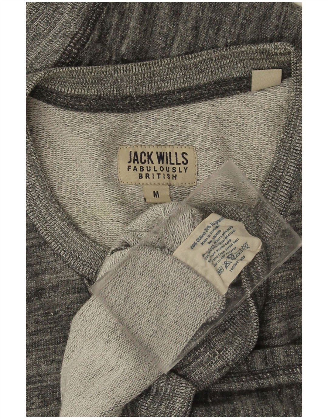 JACK WILLS moletom gráfico masculino jumper médio cinza risca de giz algodão