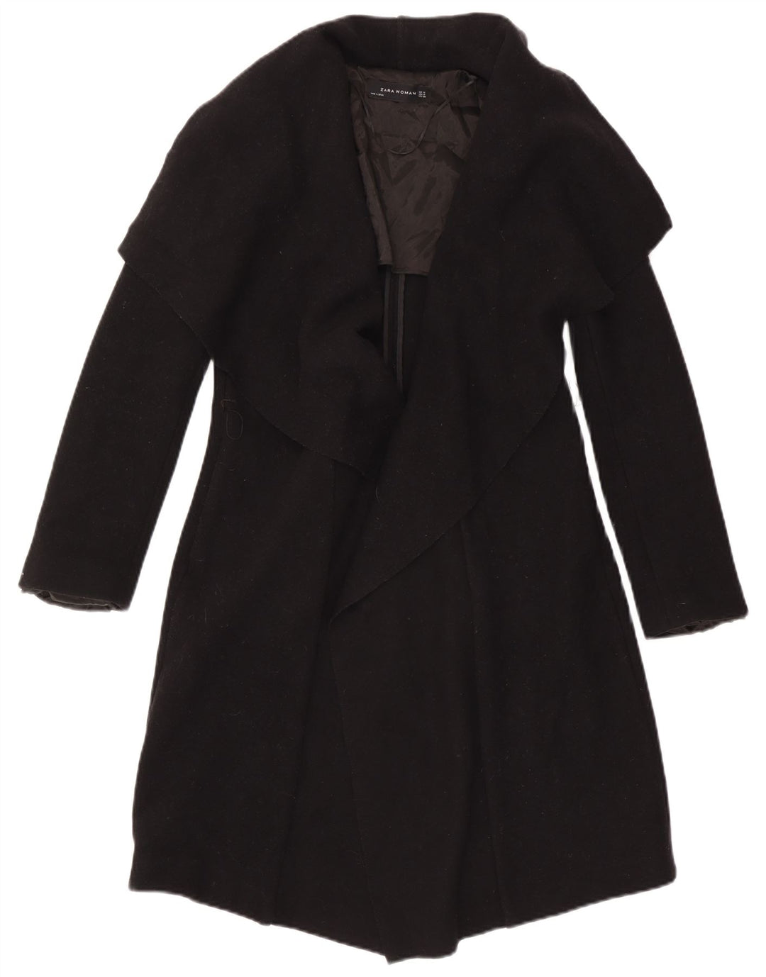 Sobretudo aberto feminino Zara UK 14 poliéster preto médio