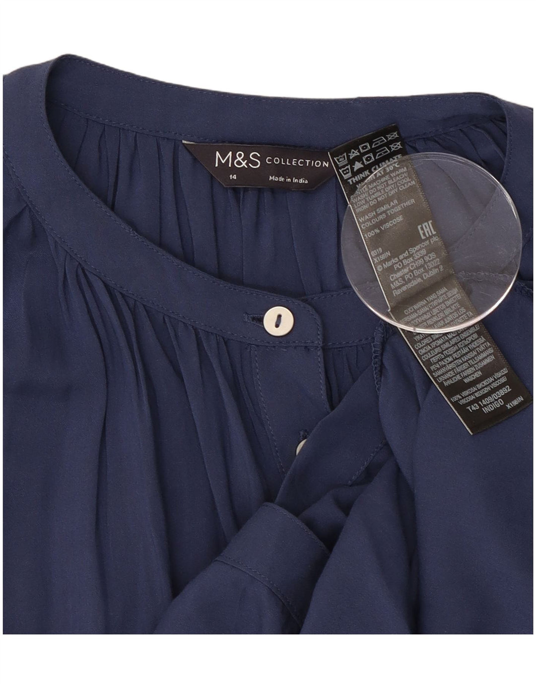 Blusa feminina Marks & Spencer Reino Unido 14 grande viscose azul marinho