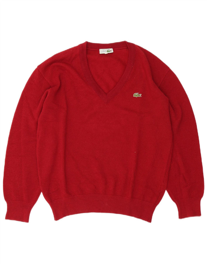 Suéter masculino Lacoste com decote em V tamanho 5 grande lã vermelha