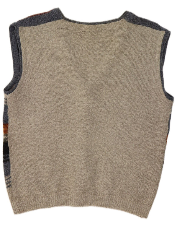 Suéter cardigã masculino vintage sem mangas listrado grande multicolorido