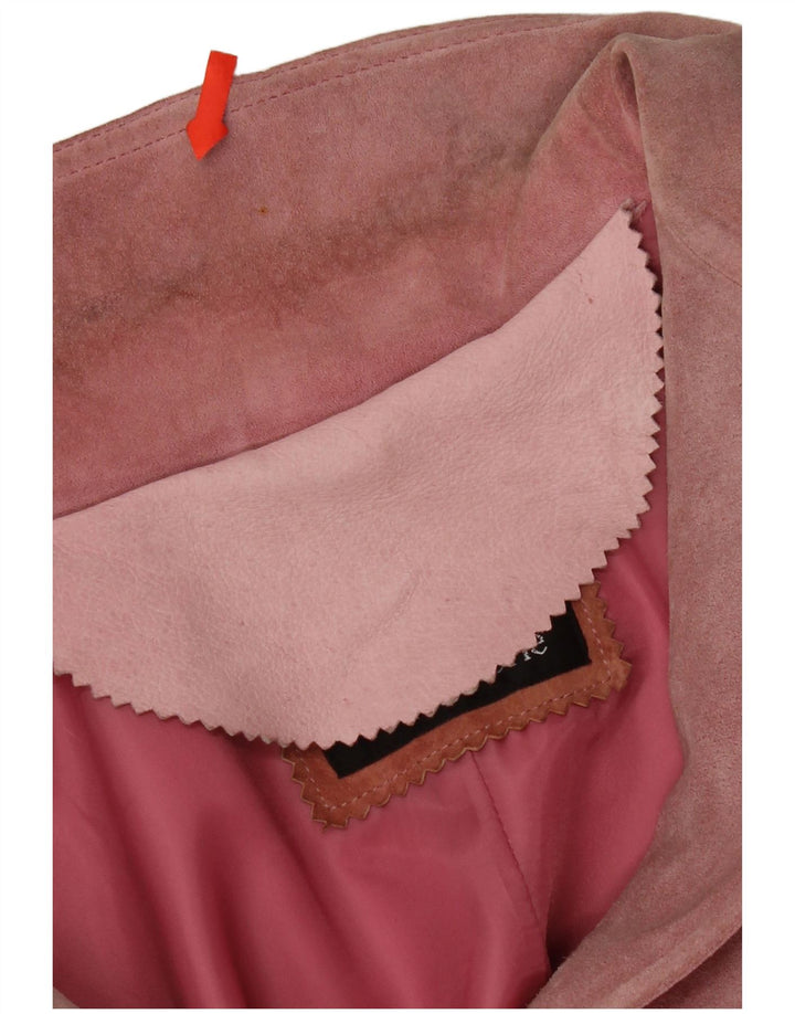 Jaqueta blazer feminina vintage de camurça com 2 botões IT 46 couro rosa grande